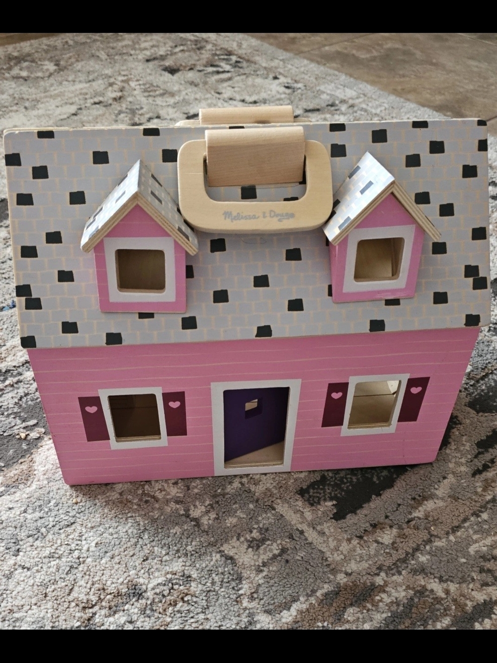 Melissa & Doug Pink and Purple Wooden Carry-Along Dollhouse